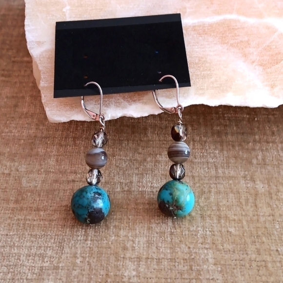 925 Sterling Silver Turquoise Dangle Earrings - Picture 7 of 9